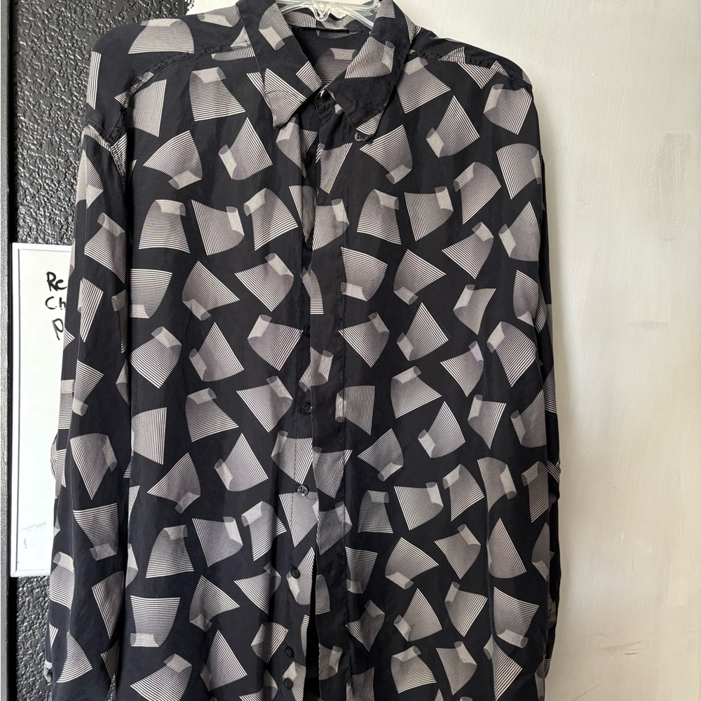 Versace Geometric Black and Gray Button-Up Shirt 100% silk V2